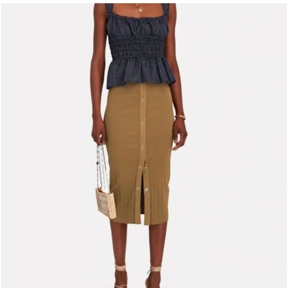 Enza Costa Snap Button-Up Rib Midi Skirt